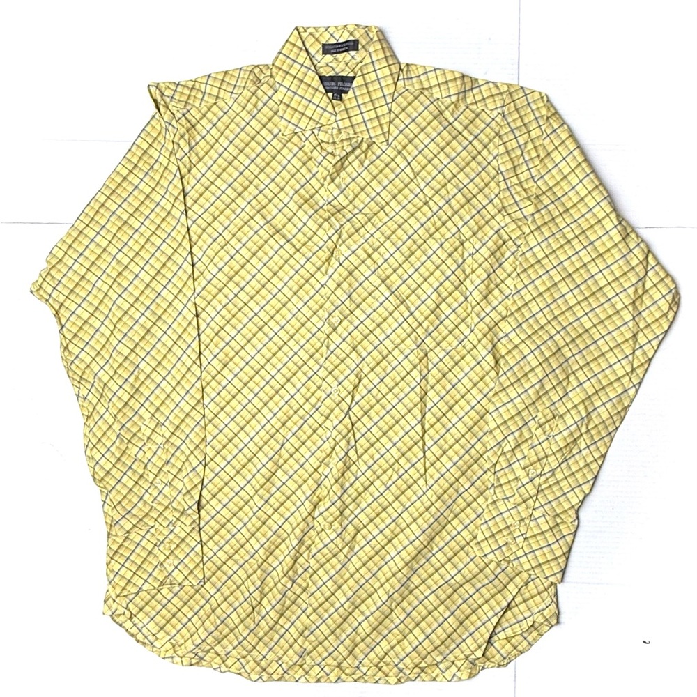 Salvatore Pellegrino Dress Shirt Men’s 15 1/2 Yellow Plaid 34 / 35 Button Down